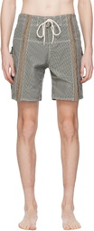 Edward Cuming Gray & Beige Micro-Check Cum Swim Shorts