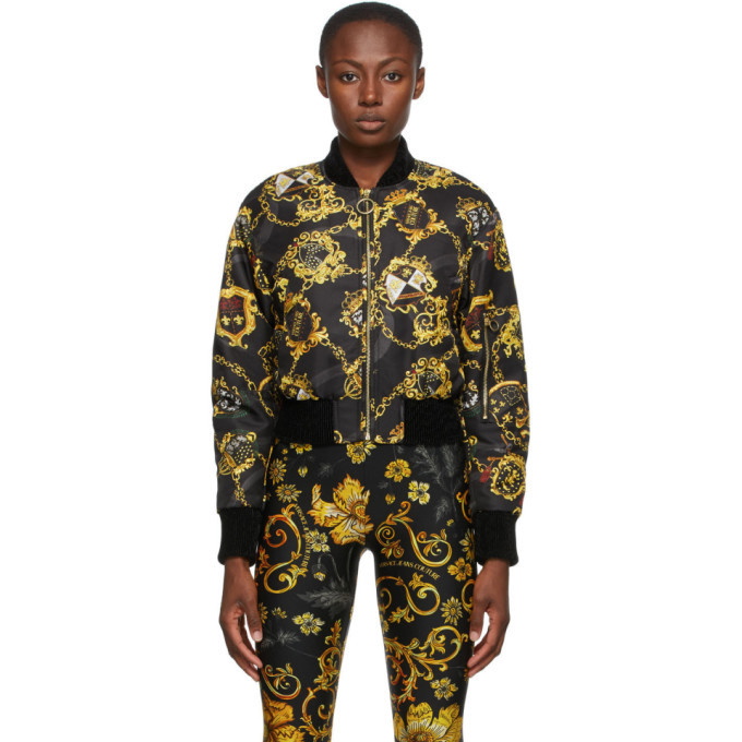 Versace Couture Black Chains Bomber Jacket Versace