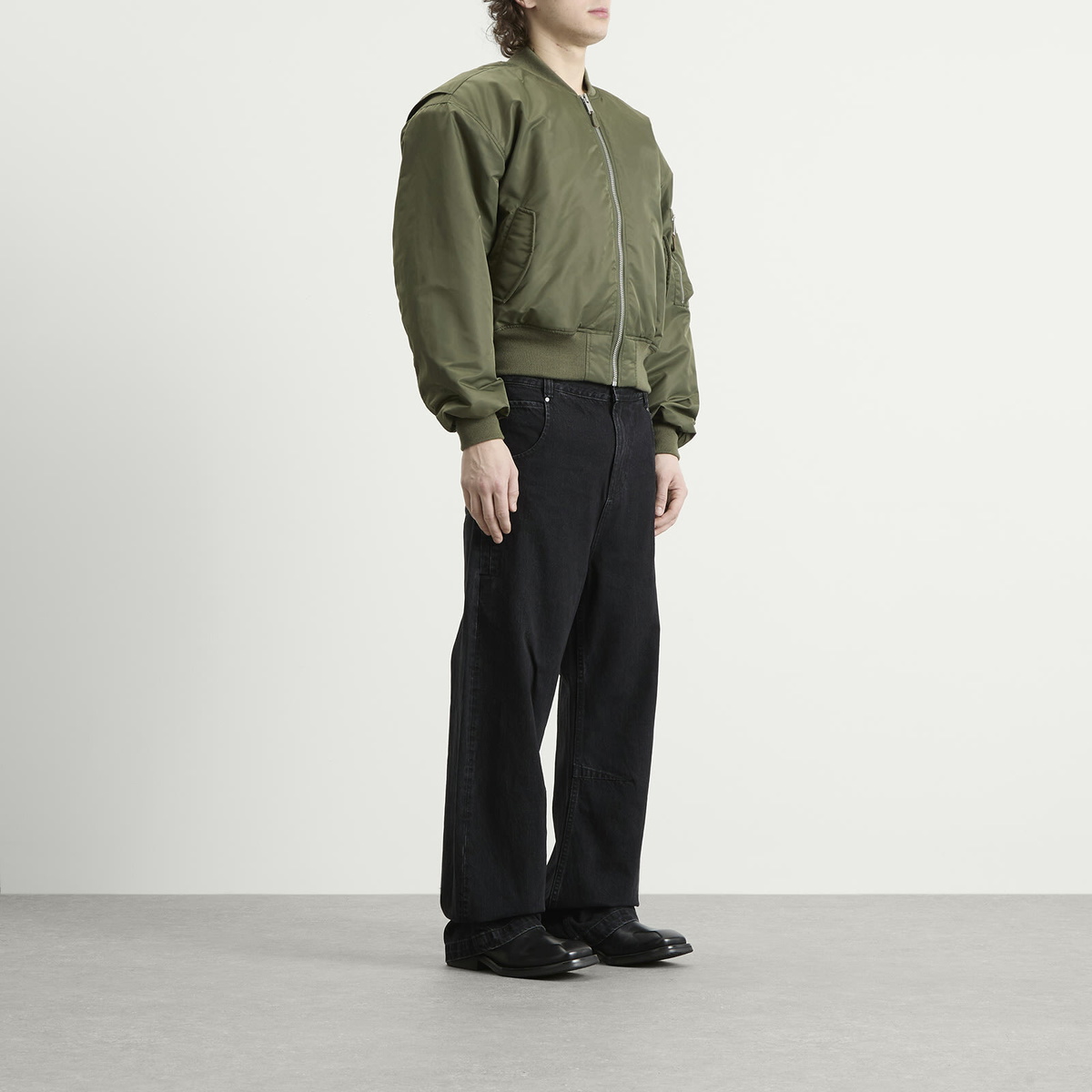 Entire Studios Men's Cropped Broad Bomber Jacket in Khaki