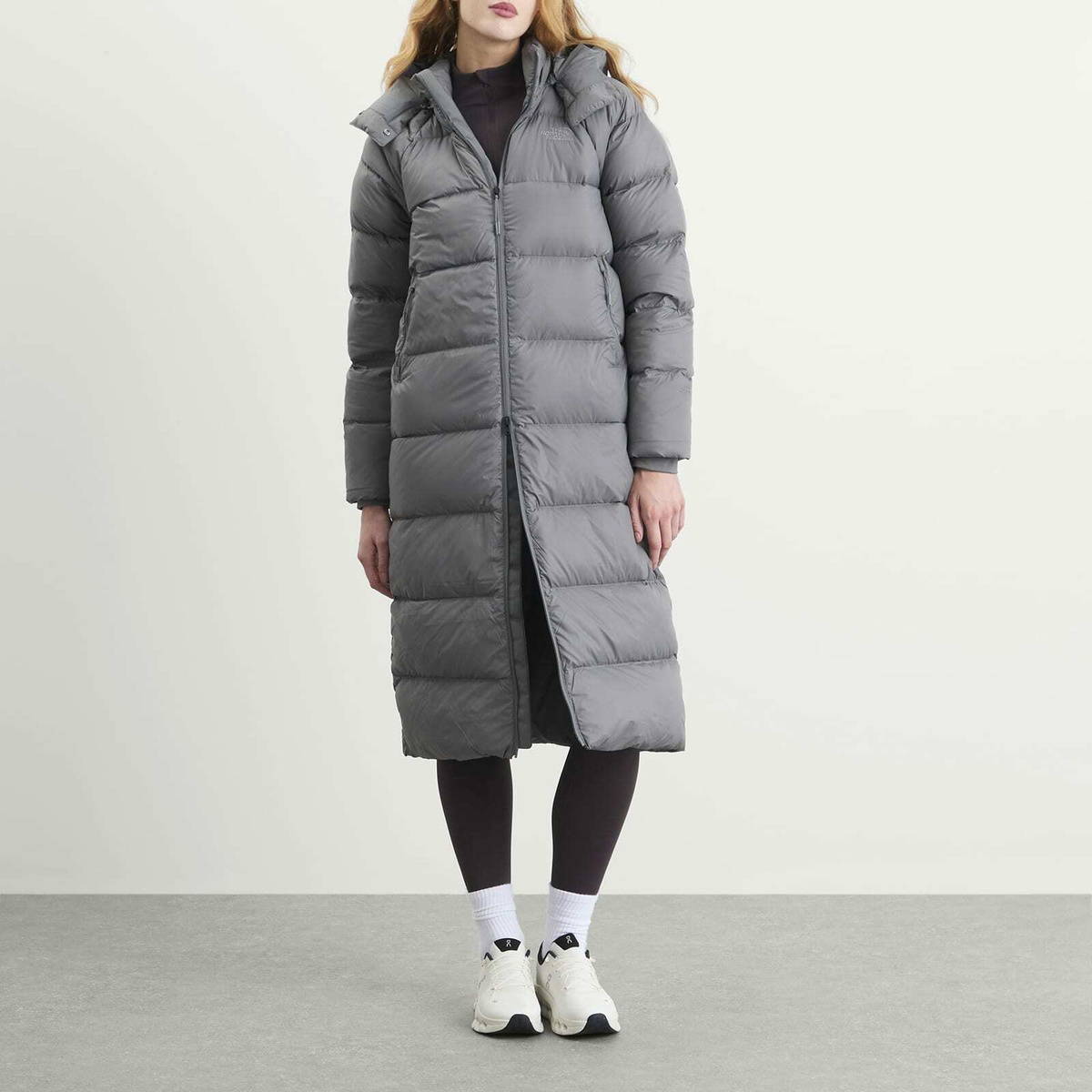 The North Face Women's Hydrenalite City Long Down Parka Jacket in Smoked Pearl