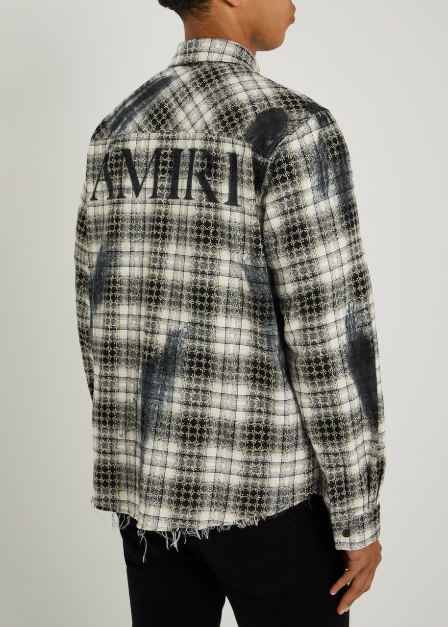 【AMIRI】Ma quad bleached flannel shirt AMIRI: Black & White MA Quad Bleach Flannel Shirt | SSENSE