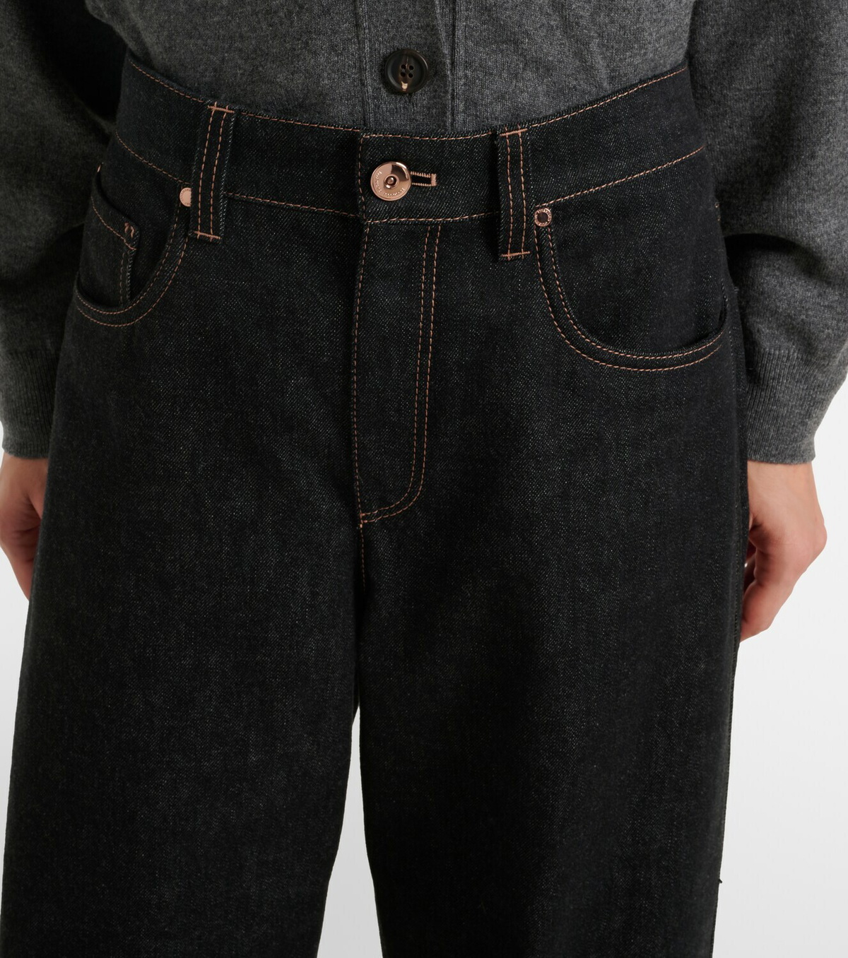 Brunello Cucinelli Leather-trimmed wide-leg jeans