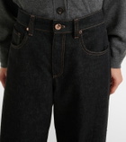 Brunello Cucinelli Leather-trimmed wide-leg jeans