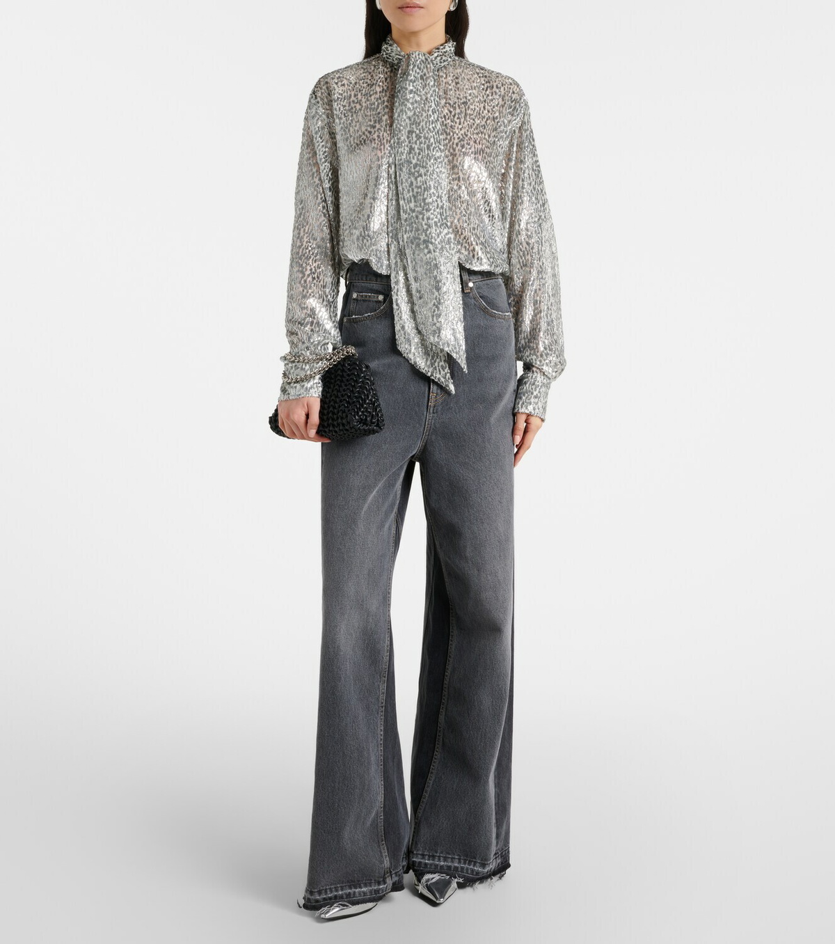 Stella McCartney Leopard-print scarf-detail lamé shirt
