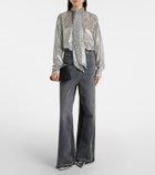 Stella McCartney Leopard-print scarf-detail lamé shirt