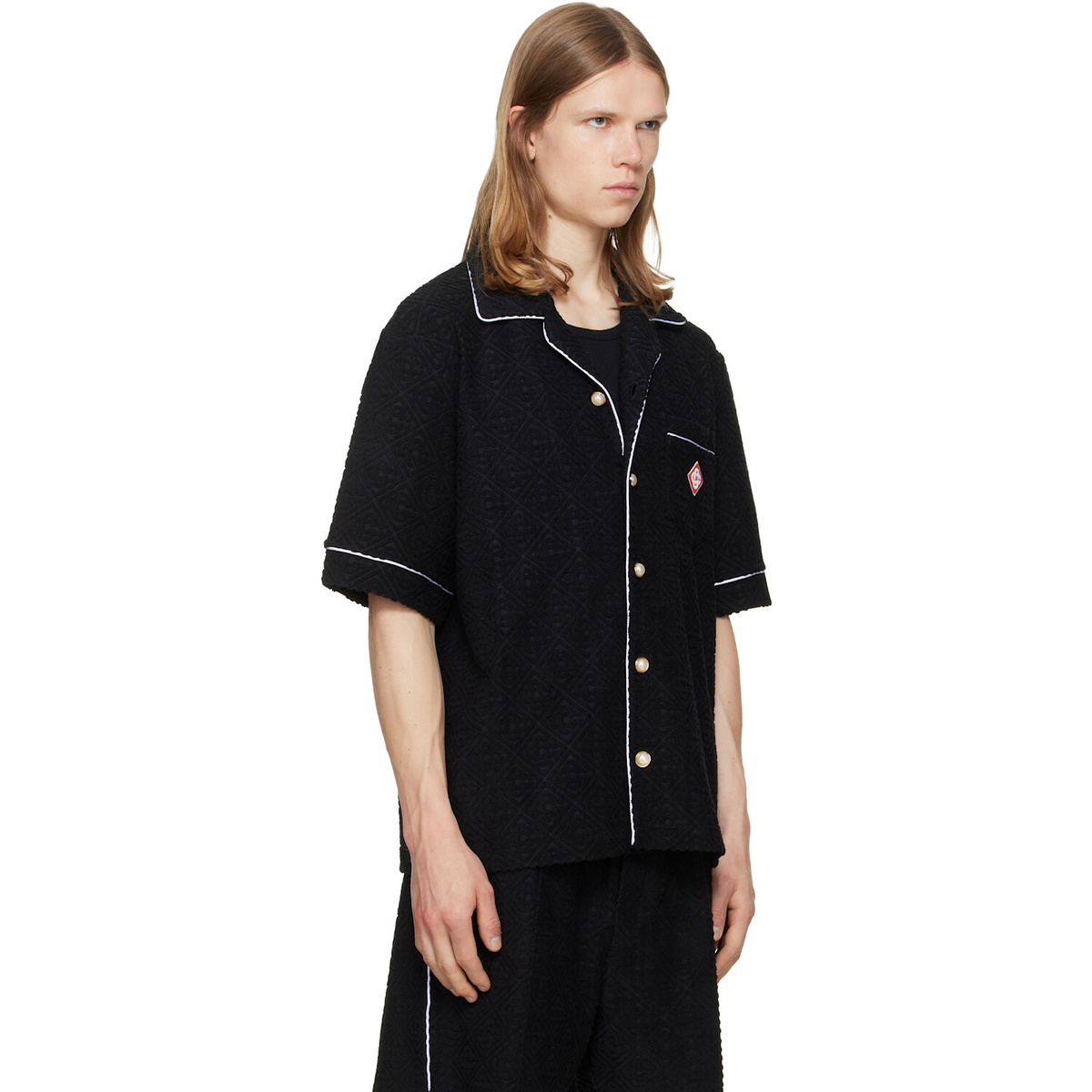 Casablanca Black Towelling Monogram Short Sleeve Shirt