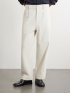 ATON - Wide-Leg Pleated Cotton-Twill Trousers - Neutrals