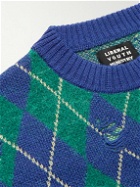 Liberal Youth Ministry - Logo-Appliquéd Checked Wool-Blend Sweater - Green