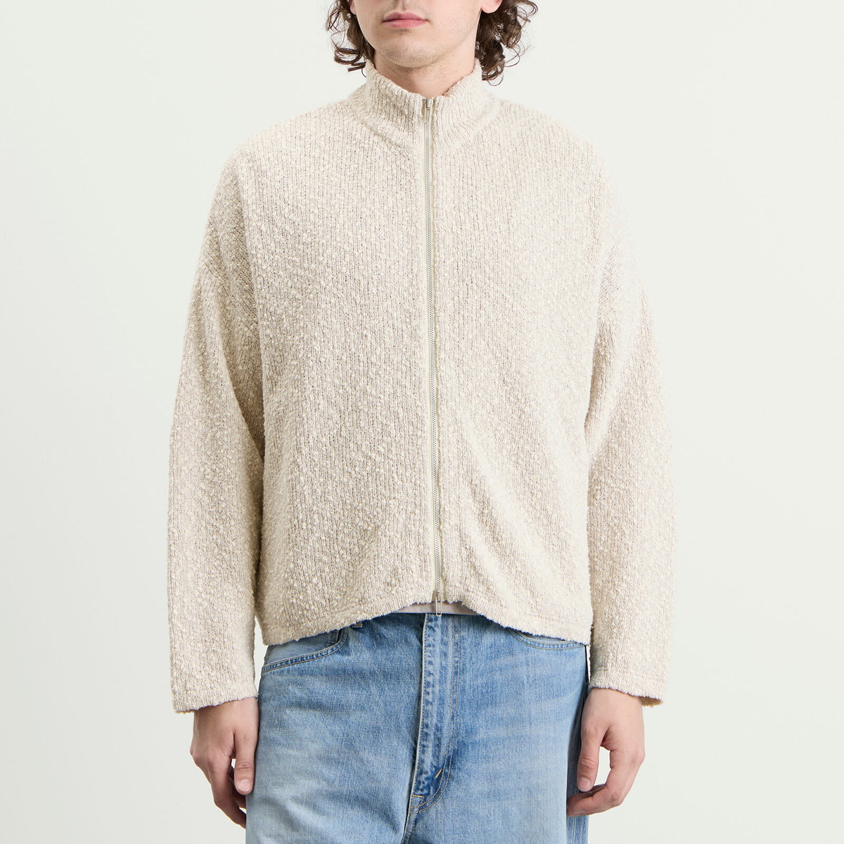 Picante Men's Boucle Funnel Zip Through Knit in Grey