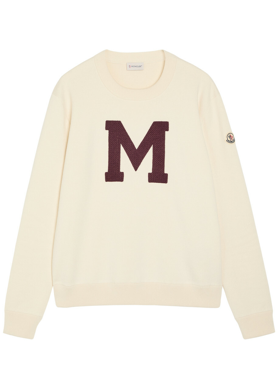 Moncler Logo-embroidered Cotton-blend Jumper Cream