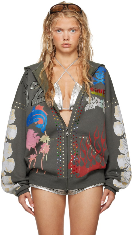Photo: I'm Sorry by Petra Collins SSENSE Exclusive Gray Mimi Wade Edition Oversized Zip Up Hoodie