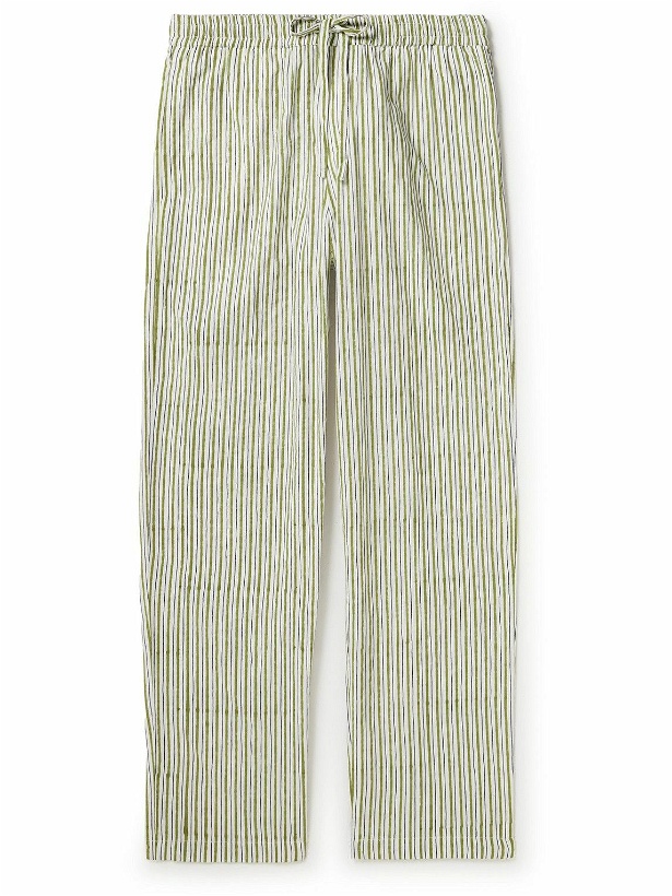 Photo: SMR Days - Malibu Straight-Leg Embroidered Striped Cotton Drawstring Trousers - Green