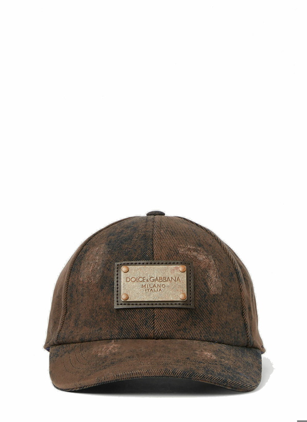 Photo: Dolce & Gabbana - Distressed Logo Plaque Baseball Hat in Brown
