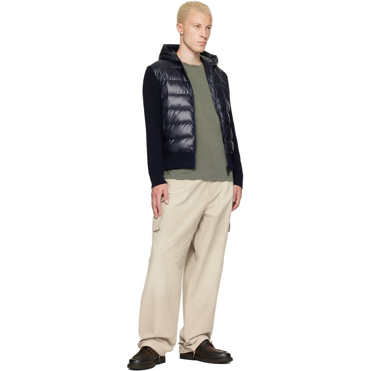 Moncler Navy Wool Zip-Up Hoodie Down Jacket