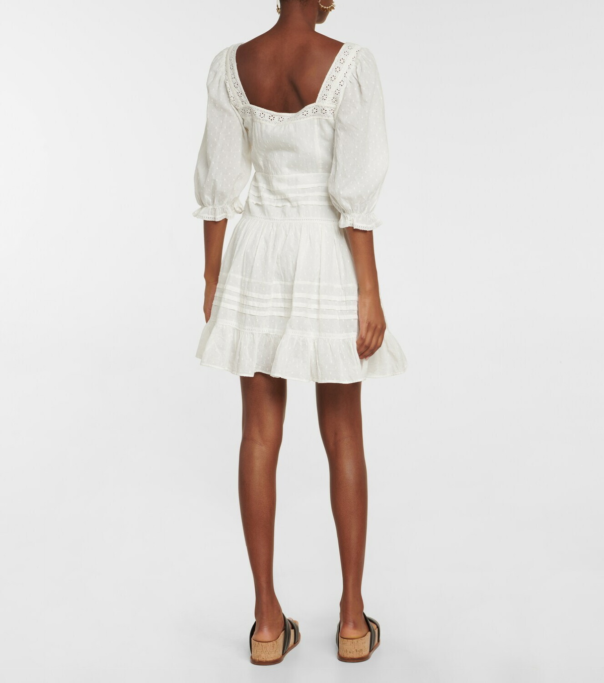 puff sleeve dobby cotton mini dress White Plus Dobby Puff Sleeve Mini Dress