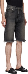 Rhude Black Frayed Denim Shorts