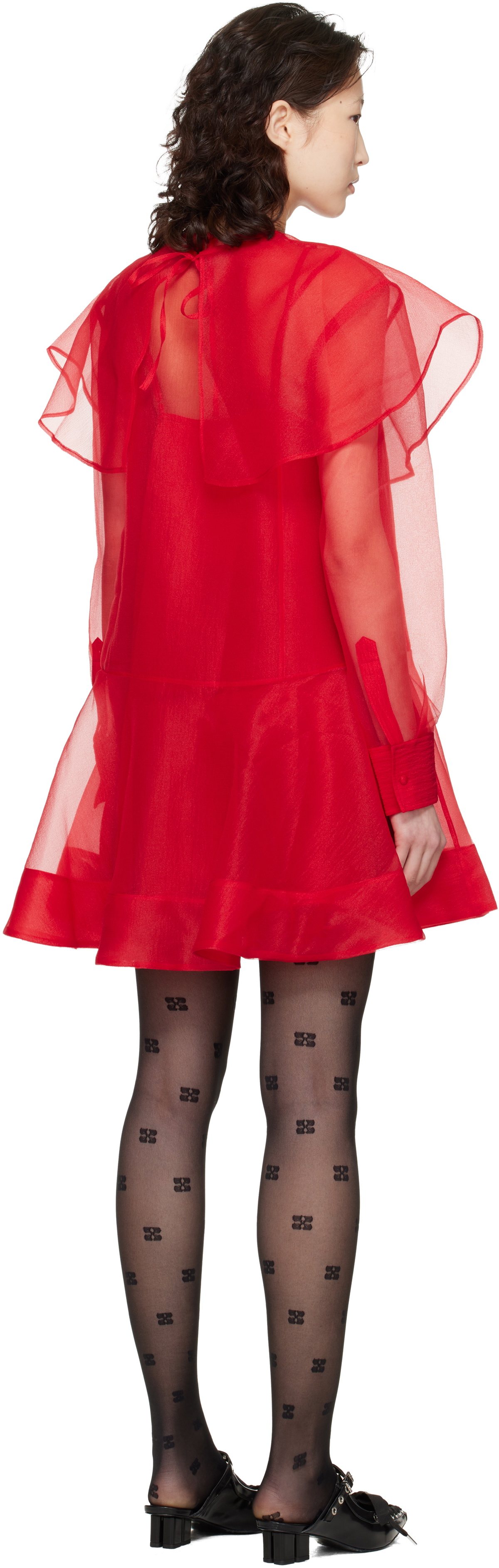 GANNI Red Organza Circle Collar Minidress
