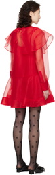 GANNI Red Organza Circle Collar Minidress