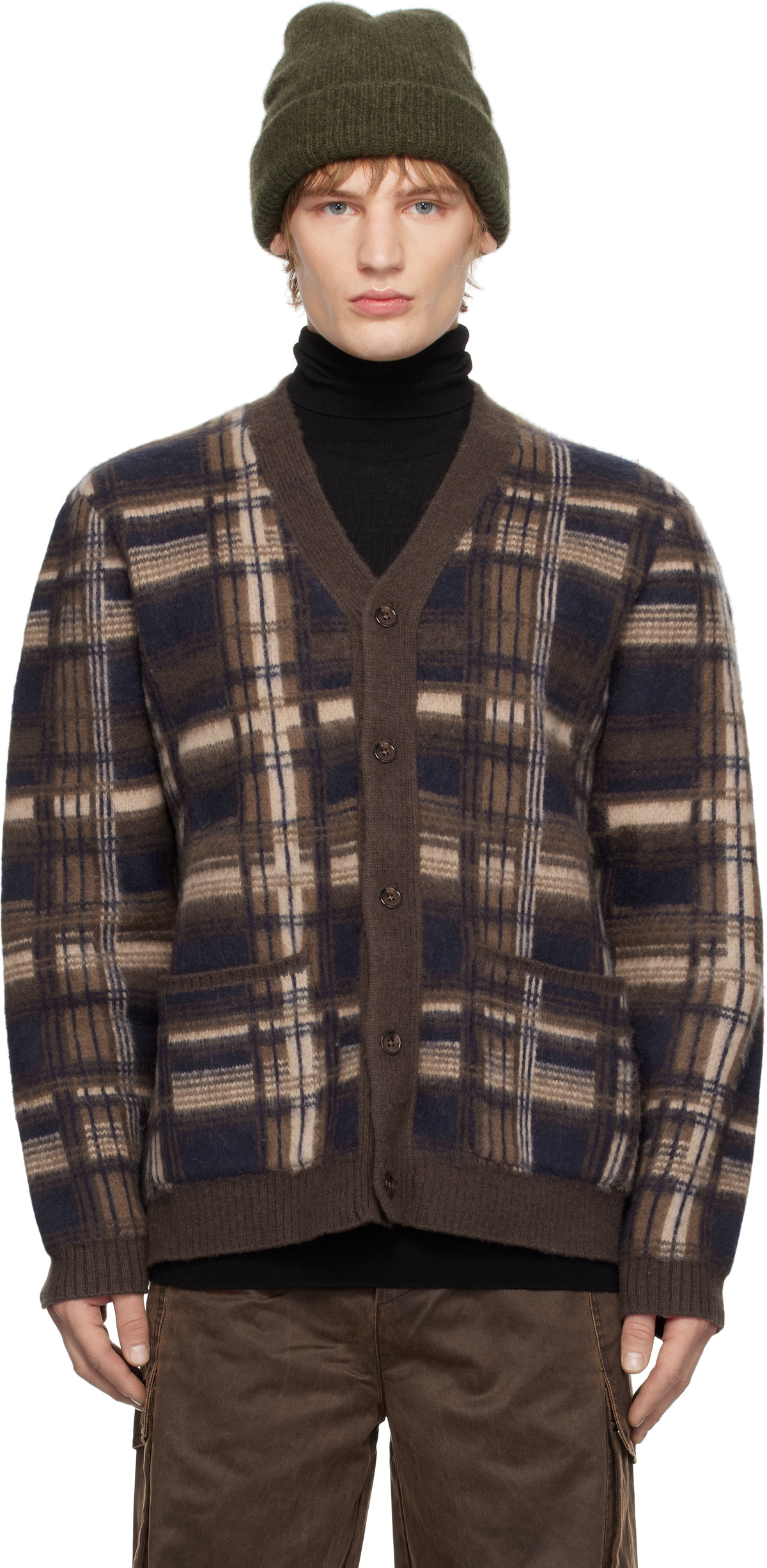 Holzweiler Brown Covert Check Cardigan Holzweiler