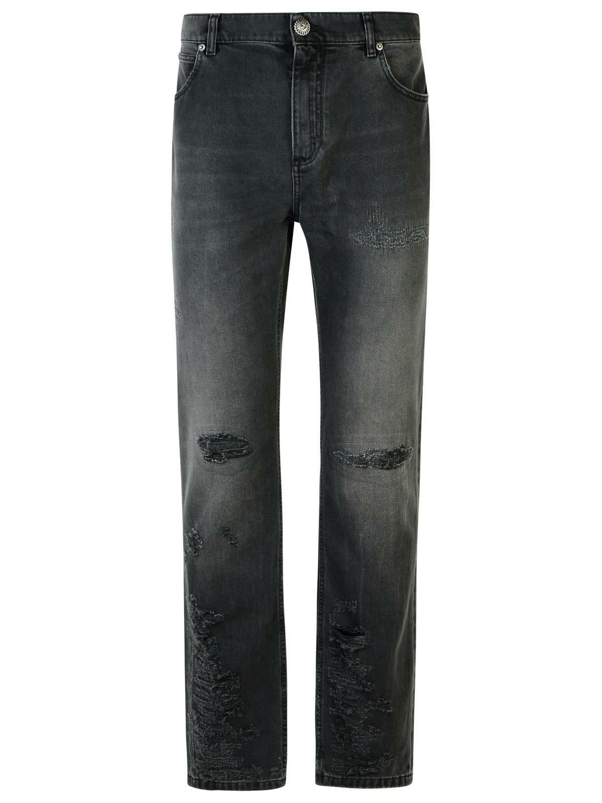 Balmain Blue 7-Pocket Washed Effect Biker Jeans Balmain