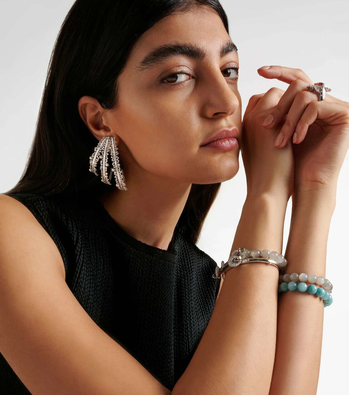 Ananya Scatter 18kt white gold hoop earrings with pearls and diamonds