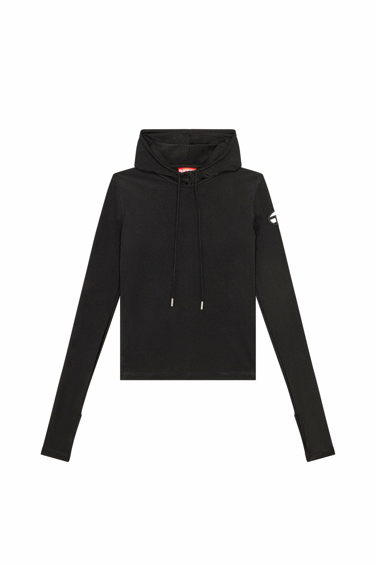 Diesel Hoodie in shiny stretch nylon - T-Shirts Womens in Black