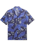 Moncler - Camp-Collar Logo-Appliquéd Printed Cotton-Poplin Shirt - Blue