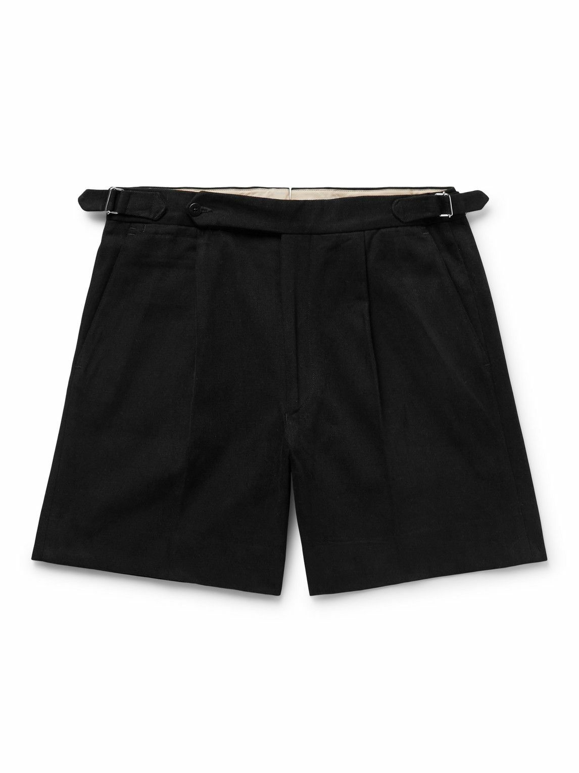 Stòffa - Straight-Leg Pleated Cotton Shorts - Black STÒFFA