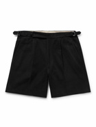 Stòffa - Straight-Leg Pleated Cotton Shorts - Black