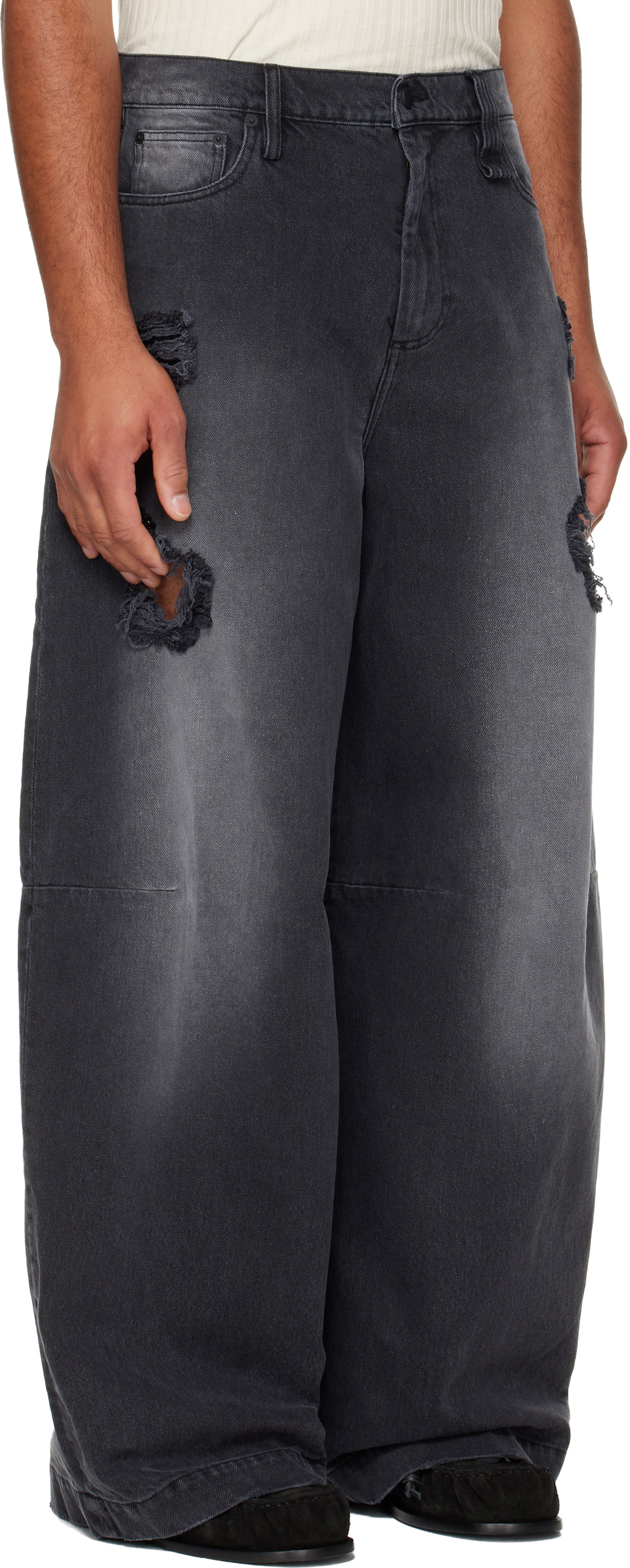 Simone Rocha Black Embellished Wide Leg Puddle Jeans