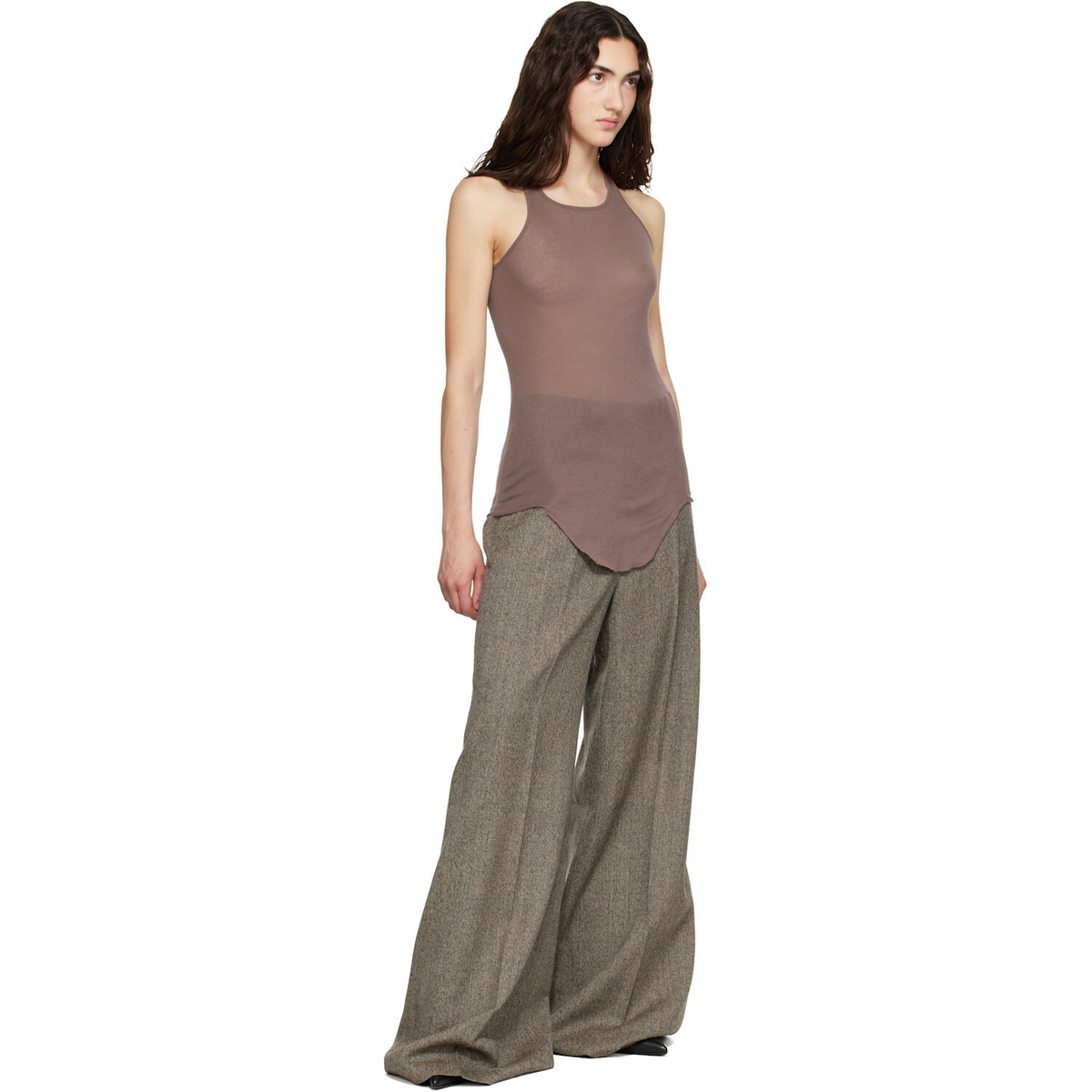 Rick Owens Beige Tower Wide Tailored Trousers