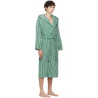 Tekla Green & White Terry Hooded Bathrobe
