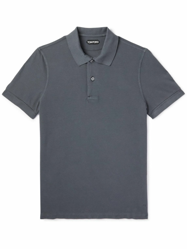 Photo: TOM FORD - Slim-Fit Garment-Dyed Cotton-Piqué Polo Shirt - Blue