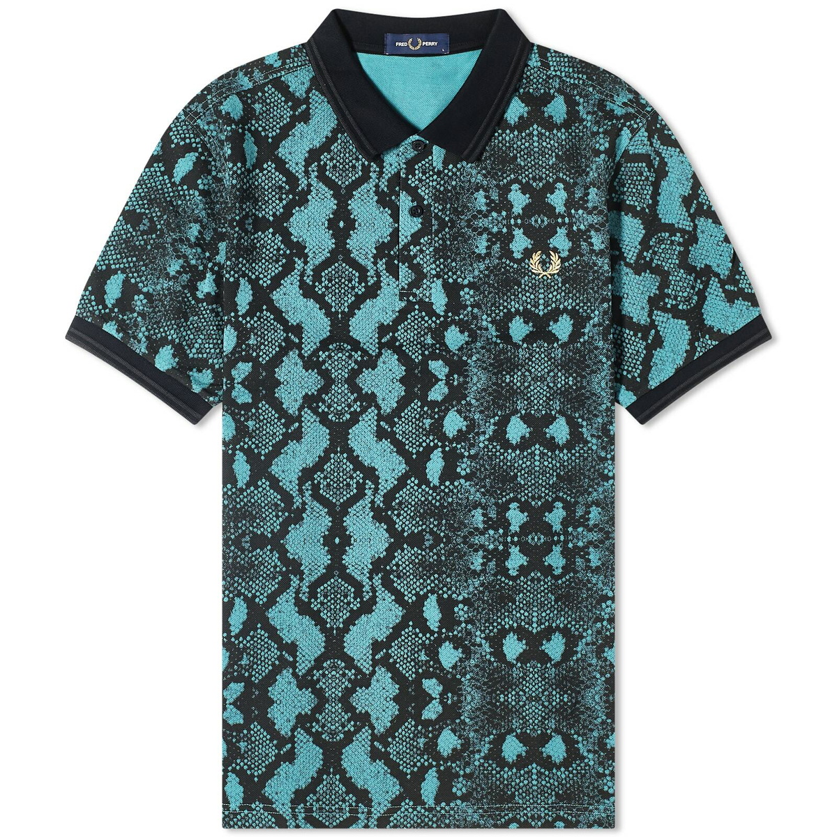 Fred Perry Men's Snake Print Polo Shirt in Deep Mint Fred Perry