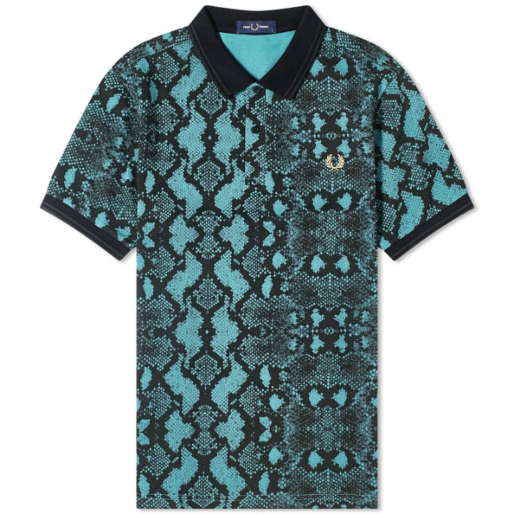Photo: Fred Perry Men's Snake Print Polo Shirt in Deep Mint