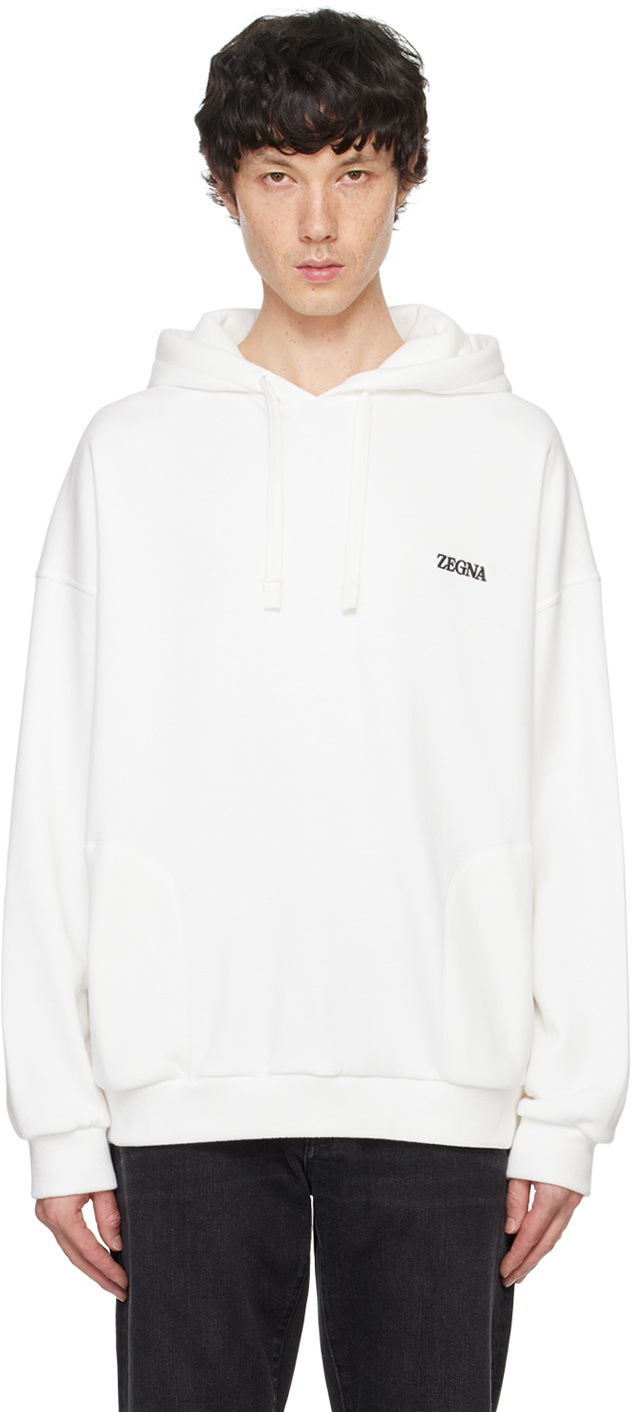 パーカー・フーディ ERMENEGILDO ZEGNA Men Hoodies N6MH01830 105 White Zegna pouch-pocket cotton-cashmere Hoodie | White | FARFETCH