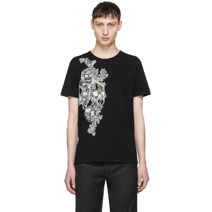 Photo: Alexander McQueen Black Embroidered Skull T-Shirt 