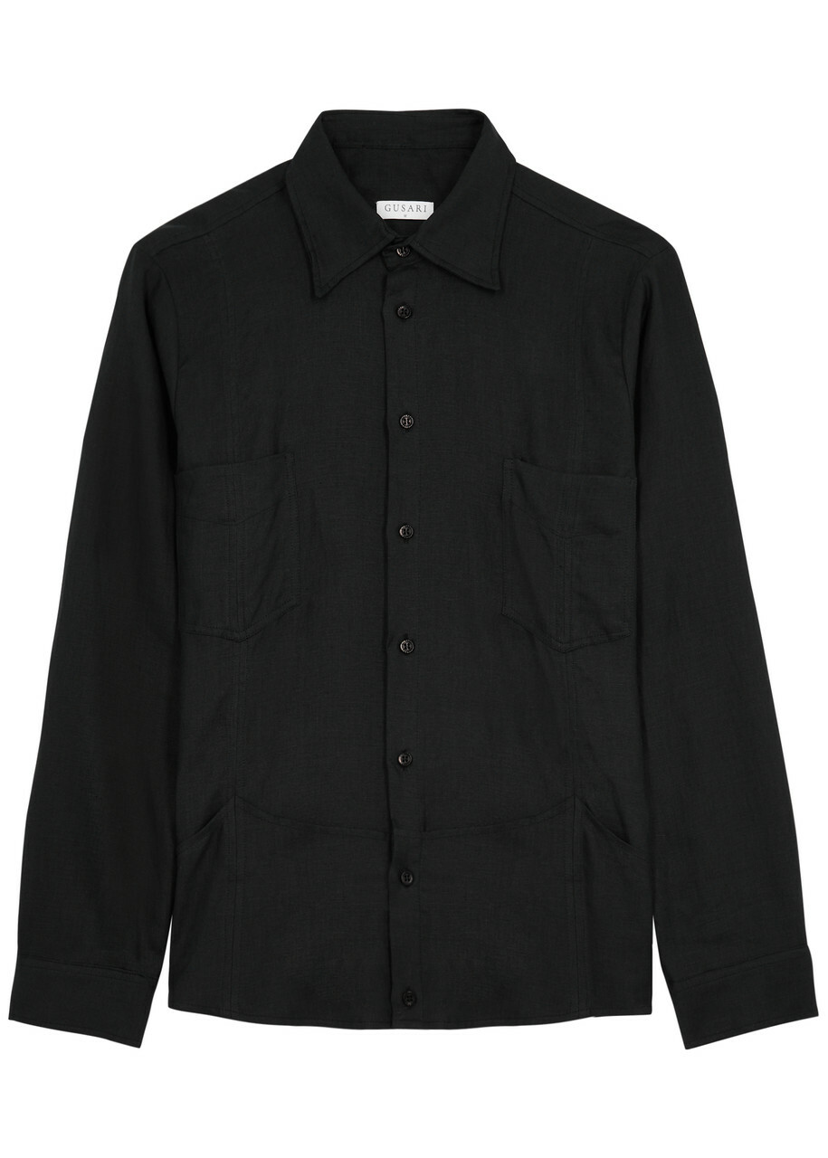 Gusari Utility Linen Shirt Black