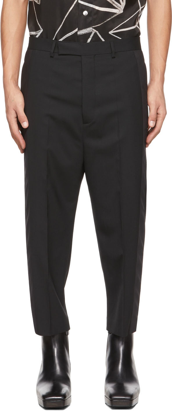 Rick Owens Black Wool & Silk Cropped Astaire Trousers Rick Owens