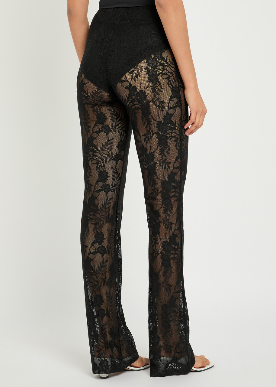 Norma Kamali Floral Guipure Lace Trousers Black