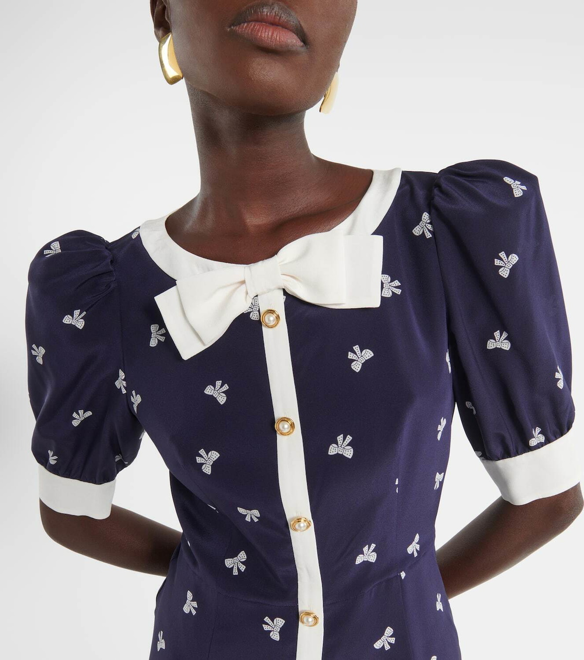 Alessandra Rich Bow-detail polka-dot silk minidress