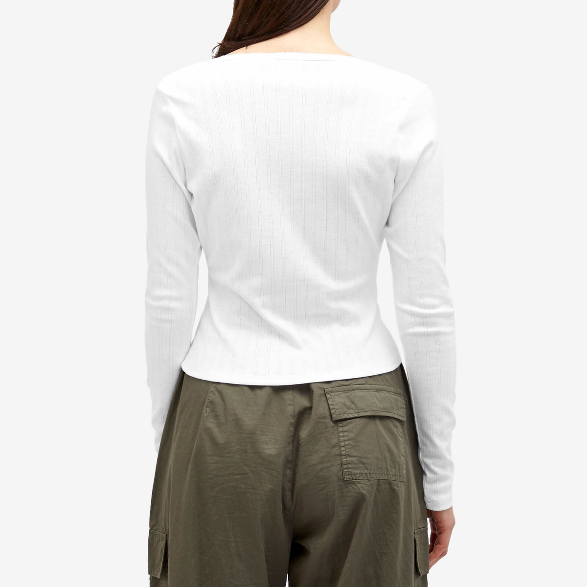 Good American Women's Cotton Pointelle Cardigan in White