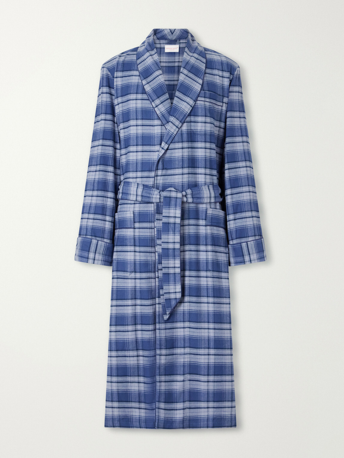 Derek Rose - Kelburn Belted Checked Brushed Cotton-Flannel Robe - Blue
