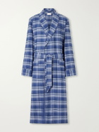 Derek Rose - Kelburn Belted Checked Brushed Cotton-Flannel Robe - Blue