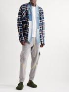 Greg Lauren - Sherpa-Lined Distressed Denim and Checked Cotton-Flannel Jacket - Blue