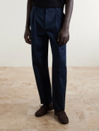 Valentino Garavani - VLogo Straight-Leg Pleated Cotton-Gabardine Trousers - Blue