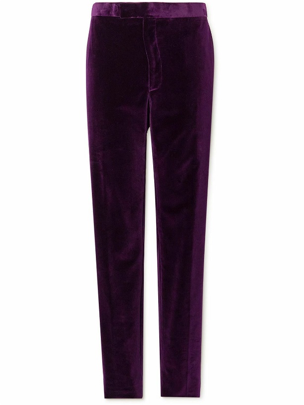Photo: Richard James - Straight-Leg Satin-Trimmed Cotton-Velvet Tuxedo Trousers - Purple