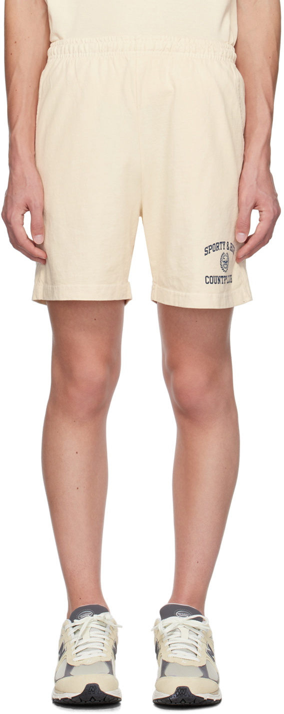 Sporty & Rich Off-White Varsity Crest Shorts