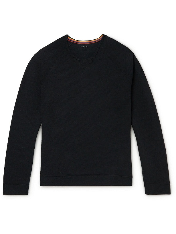 Photo: Paul Smith - Waffle-Knit Cotton-Blend Jersey Sweatshirt - Black
