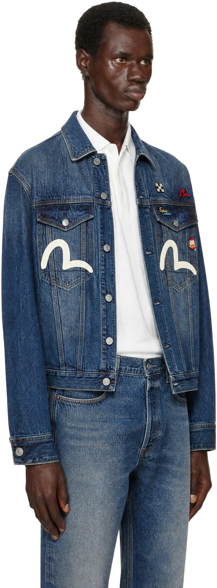 Evisu Navy Inari Mask Printed Denim Jacket